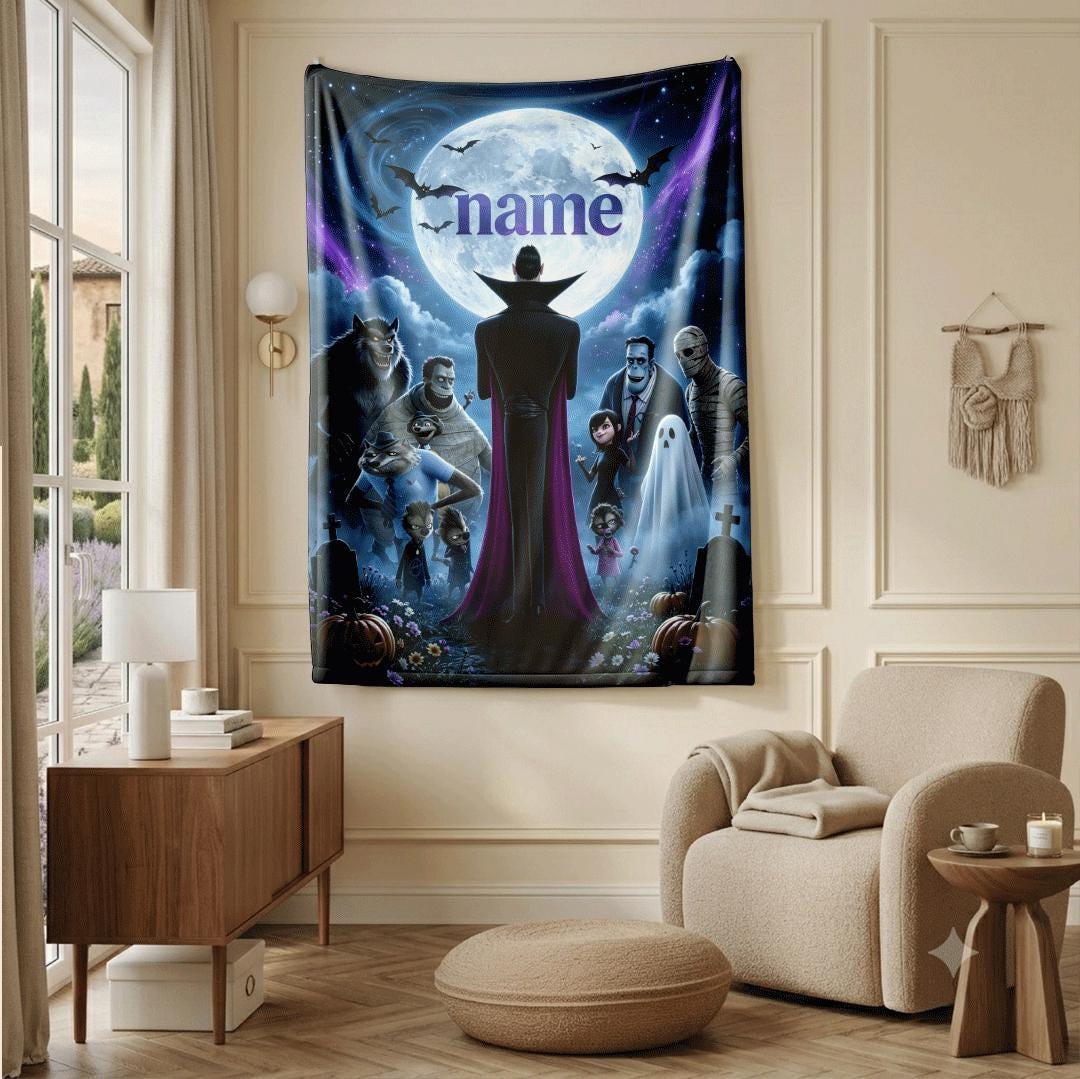 Hotel Transylvania moon print cartoon blanket dorm single blanket car blanket Customized name winter warm blankets halloween gift