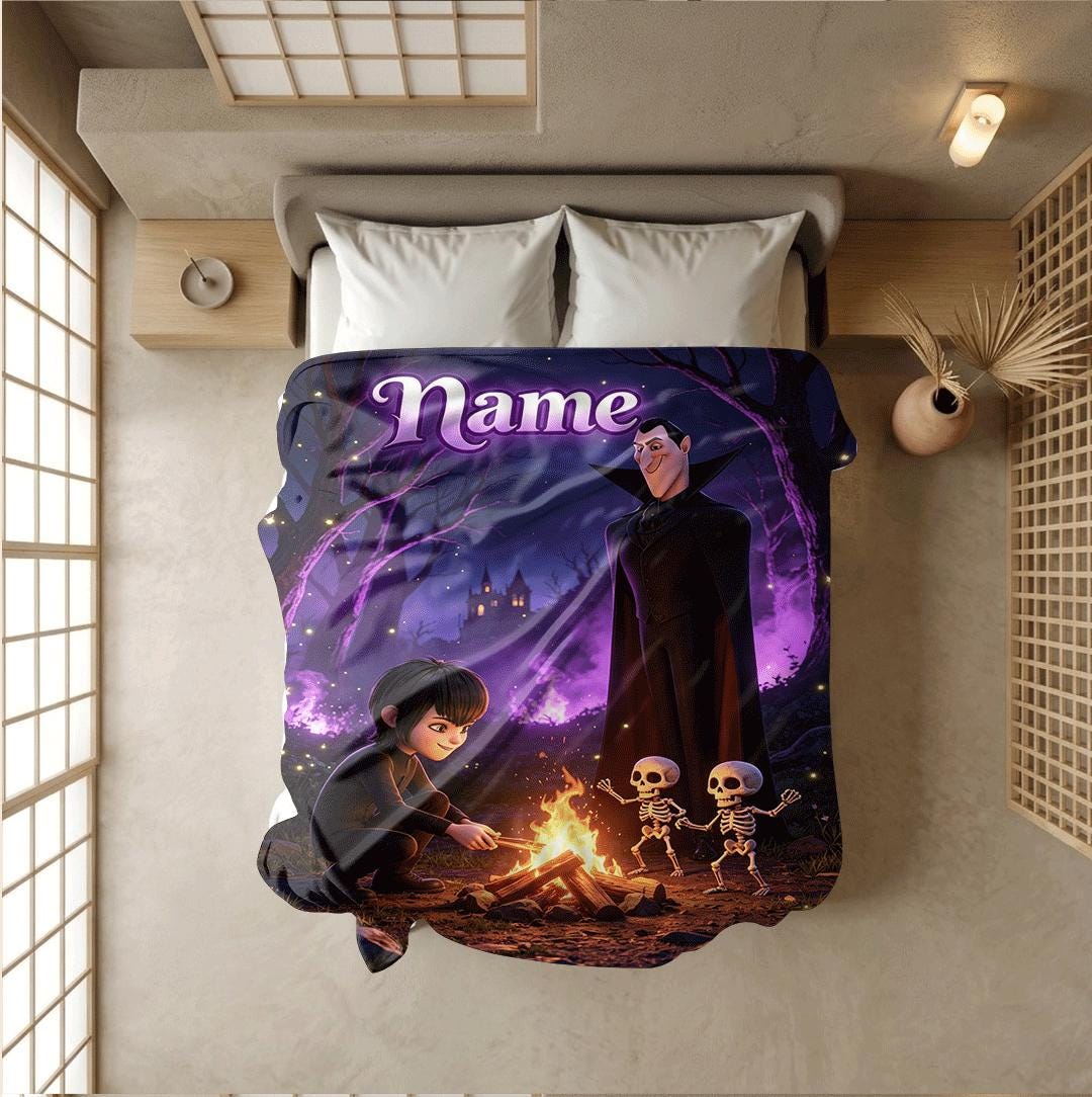 Campfire scene print cartoon blanket dorm single blanket travel portable blanket Customized name winter warm blankets halloween kids gift