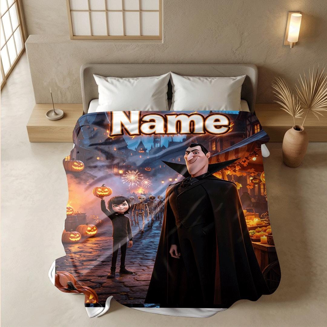 Halloween town print hotel blanket portable blanket dorm single blanket Customized name office blankets holiday present gift