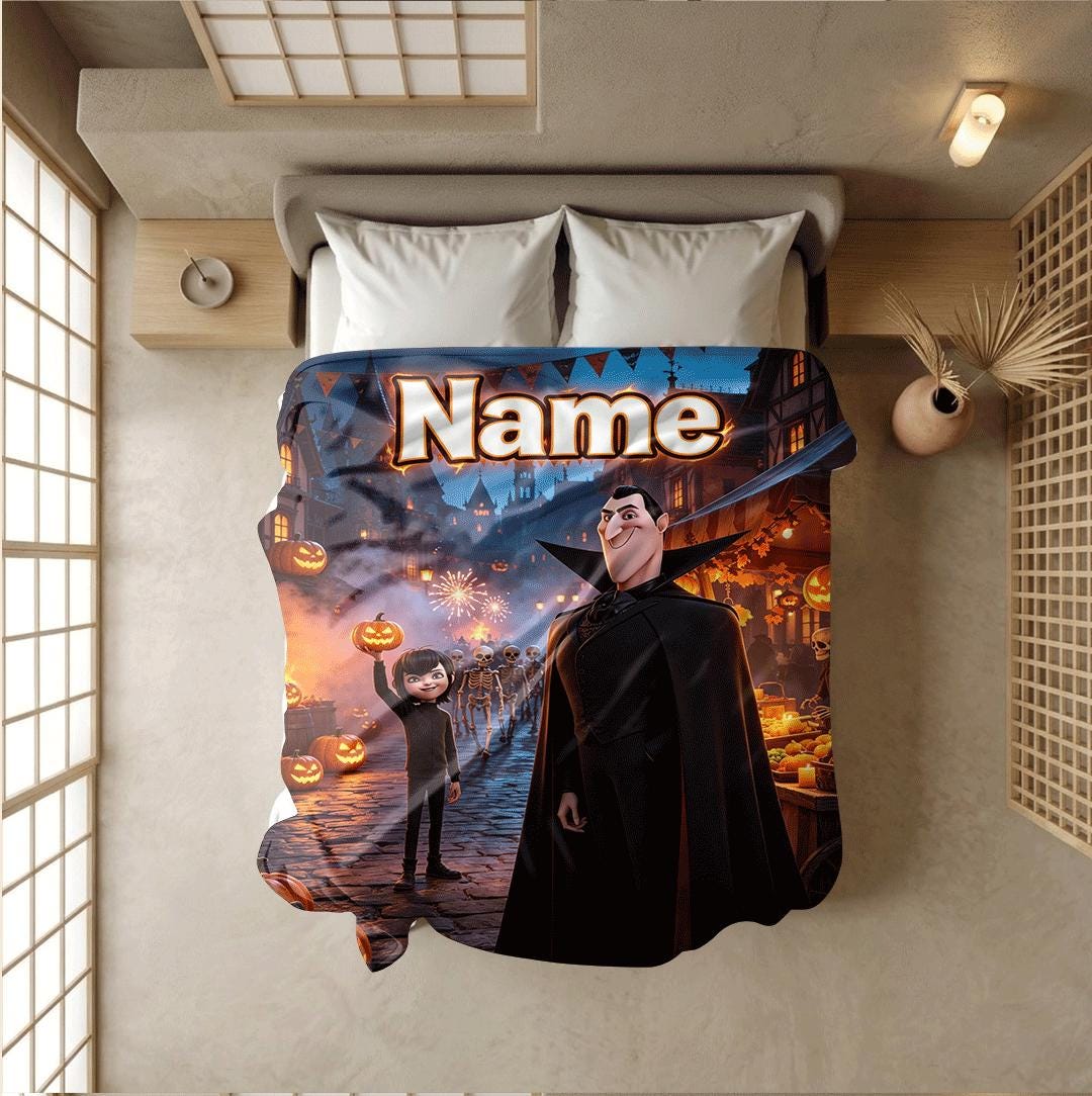 Halloween town print hotel blanket portable blanket dorm single blanket Customized name office blankets holiday present gift