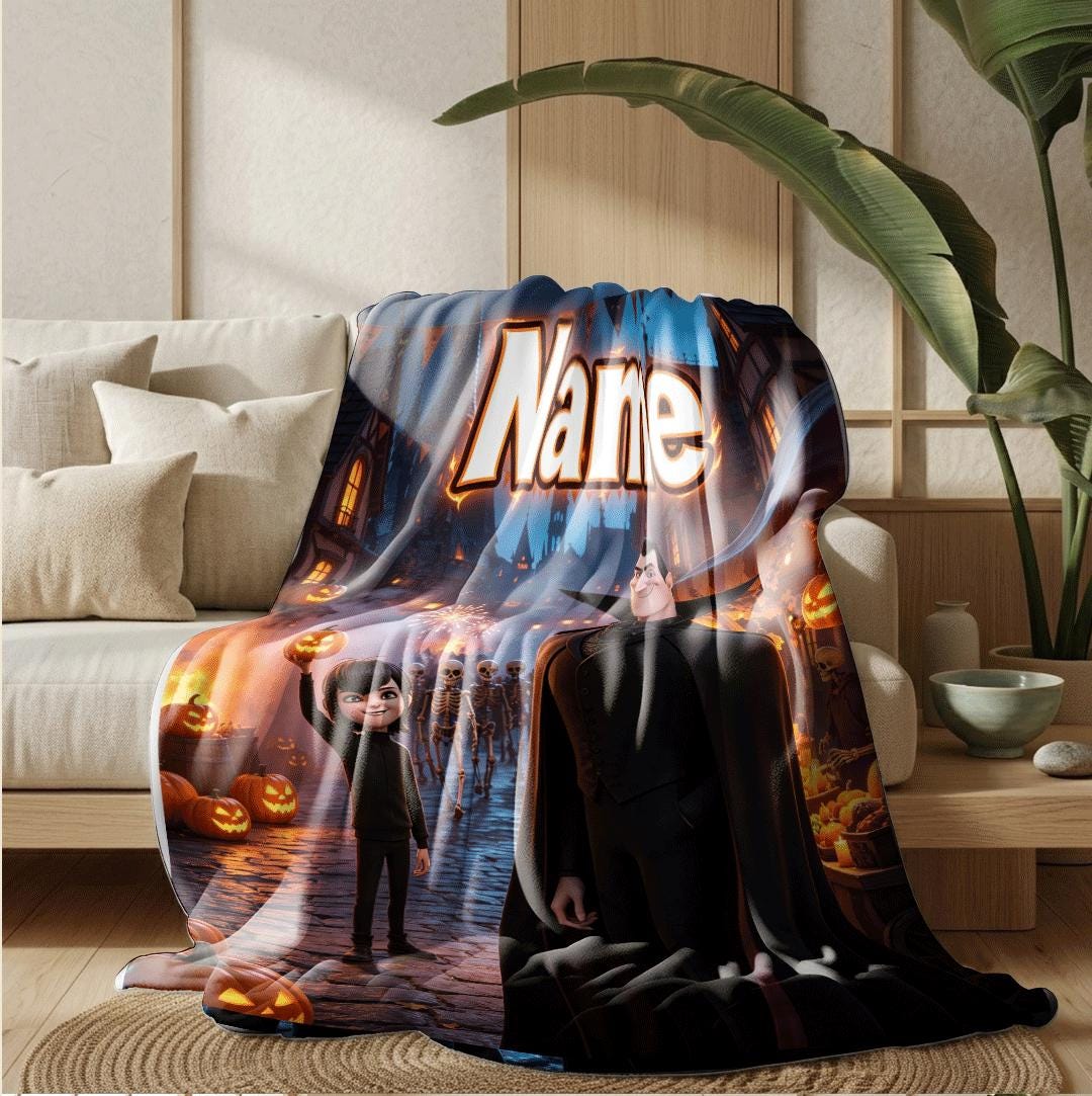 Halloween town print hotel blanket portable blanket dorm single blanket Customized name office blankets holiday present gift