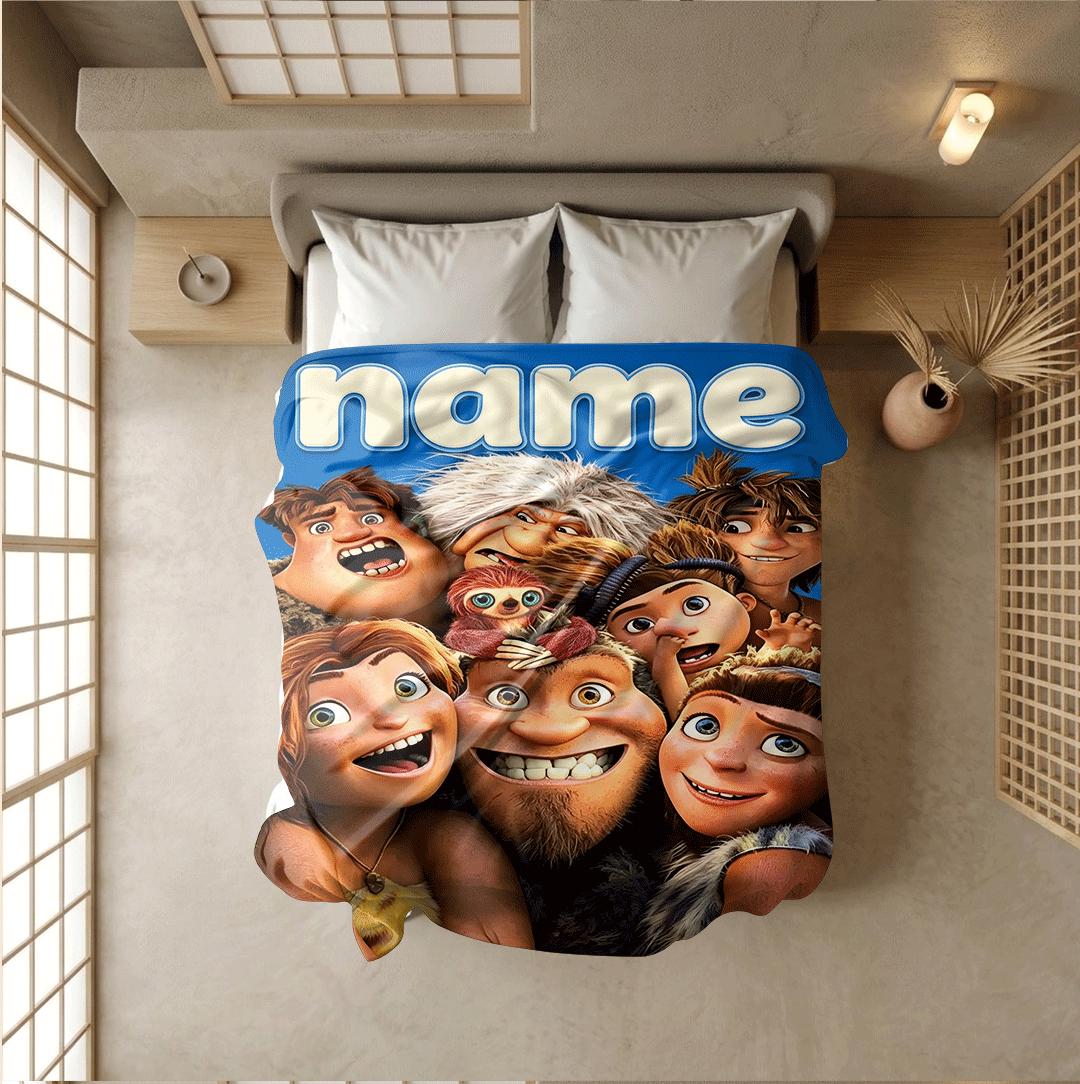 Portable blanket Croods family print Customized name dormitory single blanket couch‑covers office blankets festive gift