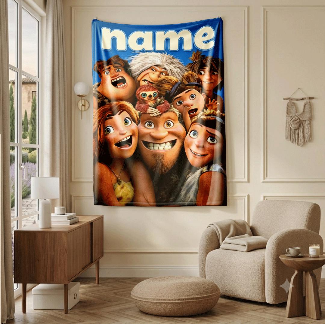 Portable blanket Croods family print Customized name dormitory single blanket couch‑covers office blankets festive gift