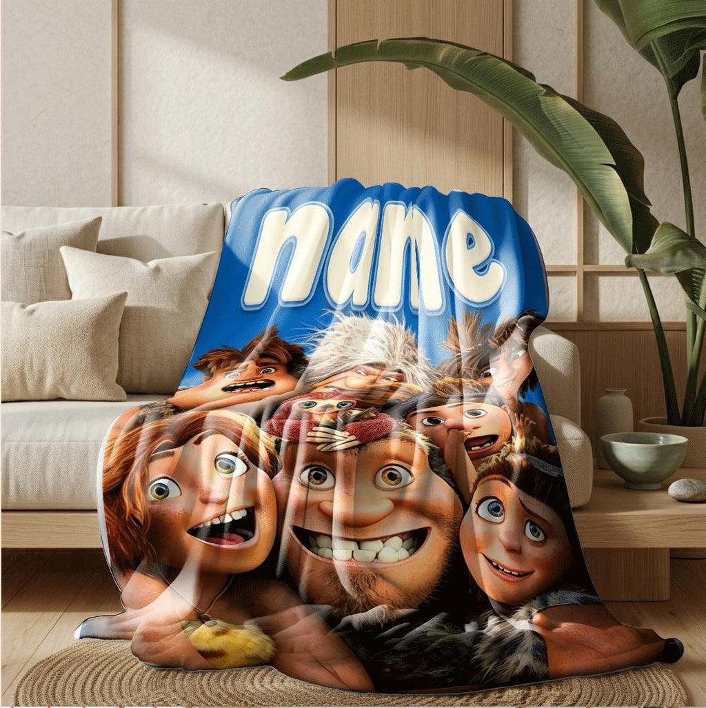 Portable blanket Croods family print Customized name dormitory single blanket couch‑covers office blankets festive gift