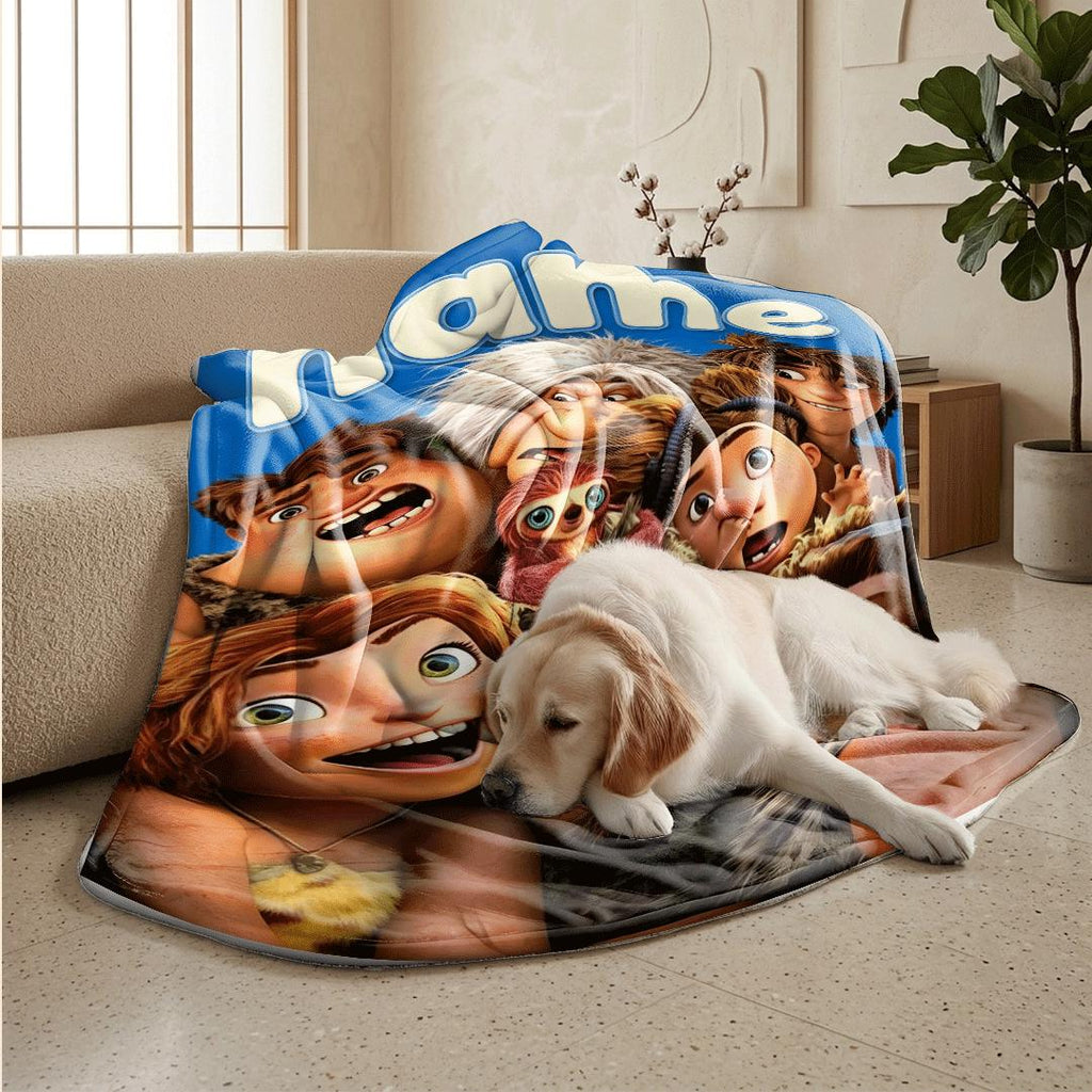 Portable blanket Croods family print Customized name dormitory single blanket couch‑covers office blankets festive gift