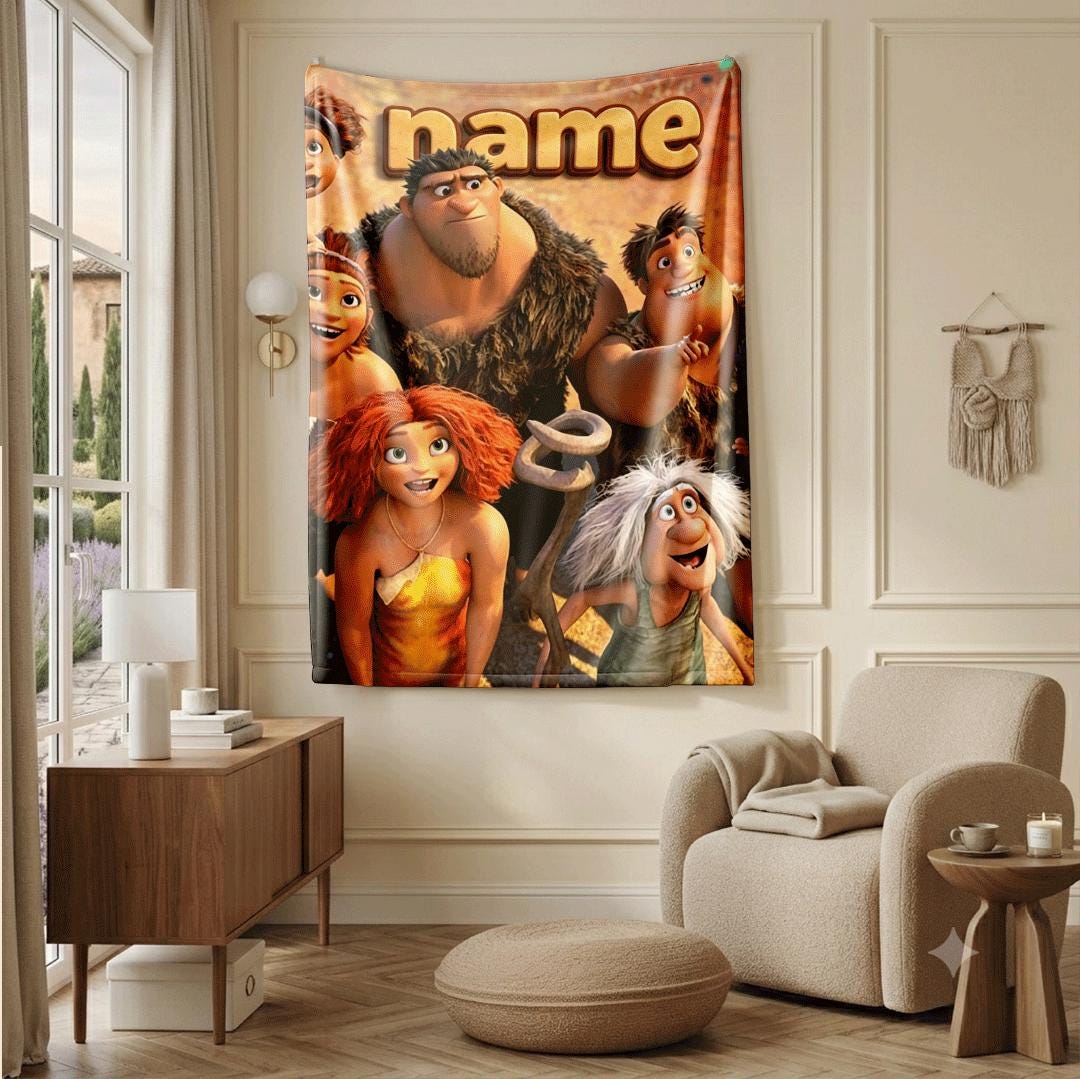 Kids blanket Croods family print Customized name sofa blanket dormitory blanket all‑season blankets birthday gift