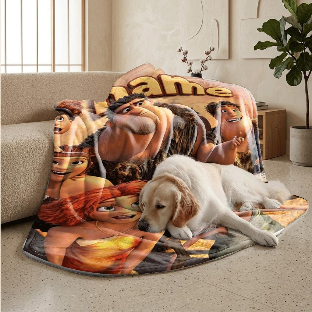 Kids blanket Croods family print Customized name sofa blanket dormitory blanket all‑season blankets birthday gift