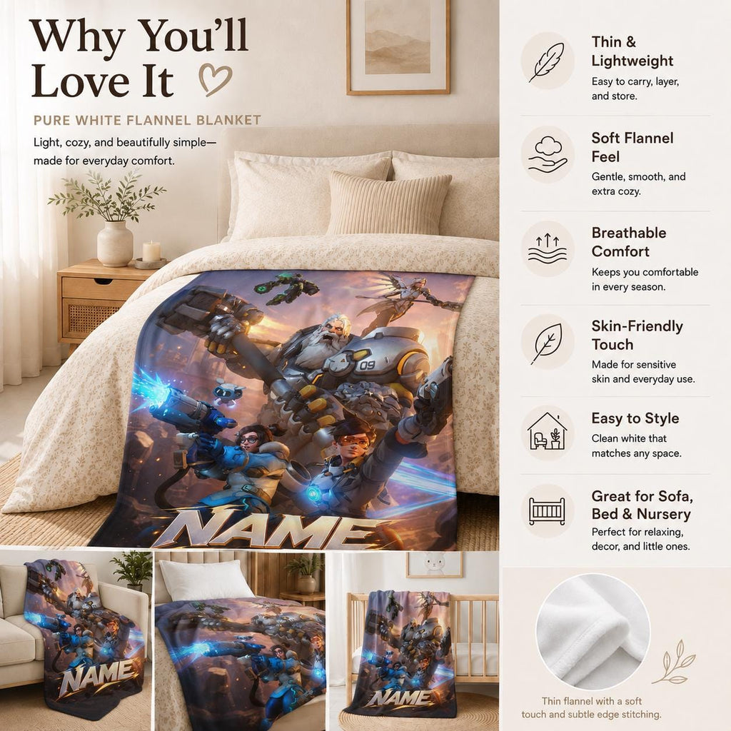 Team FPS Enthusiast Blanket Soft Throw, Mech Battle Scene Custom Name Couch Throw