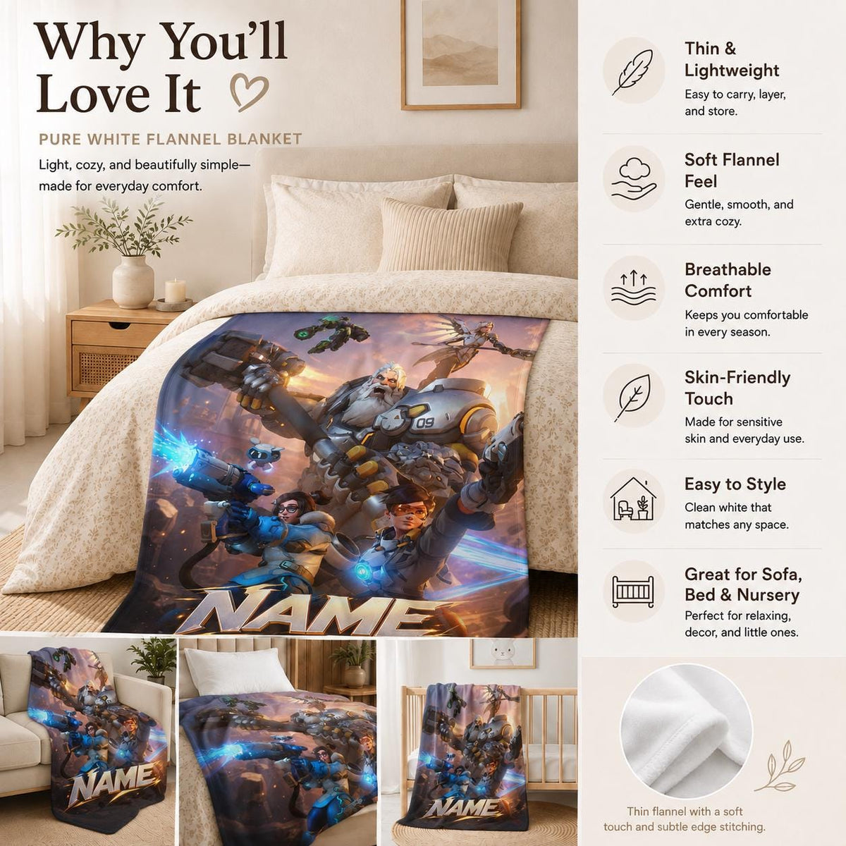 Team FPS Enthusiast Blanket Soft Throw, Mech Battle Scene Custom Name Couch Throw