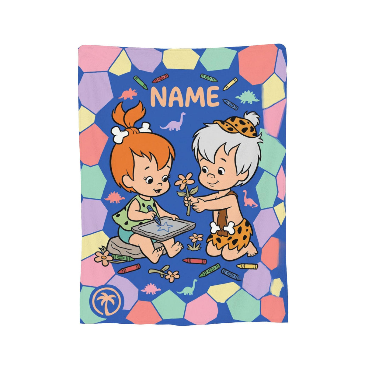 Personalized Prehistoric Duo Flannel Blanket, Custom Cave Kids Club & Bone Throw, Retro Stone Age Bedding, Best Friends Gift for Toddlers