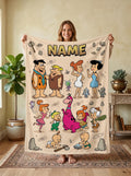 Personalized Stone Age Meets Future Era Flannel Blanket, Custom Retro Crossover Throw, Vintage Comic Bedding, Fun Family Gift for Fans