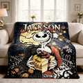 Personalized Pumpkin King Flannel Blanket, Custom Jack Skellington Name Throw, Halloween Christmas Room Decor, Spooky Movie Fan Gift