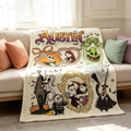 Personalized Flannel Blanket, Custom Name Throw, Spooky Halloween Town Decor, Jack and Sally Fan Gift, Goth Bedding Movie Lover Present