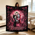 Personalized Skeleton Couple Blanket, Gothic Romance Custom Name Throw, Pastel Goth Room Decor, Spooky Anniversary Gift for Her