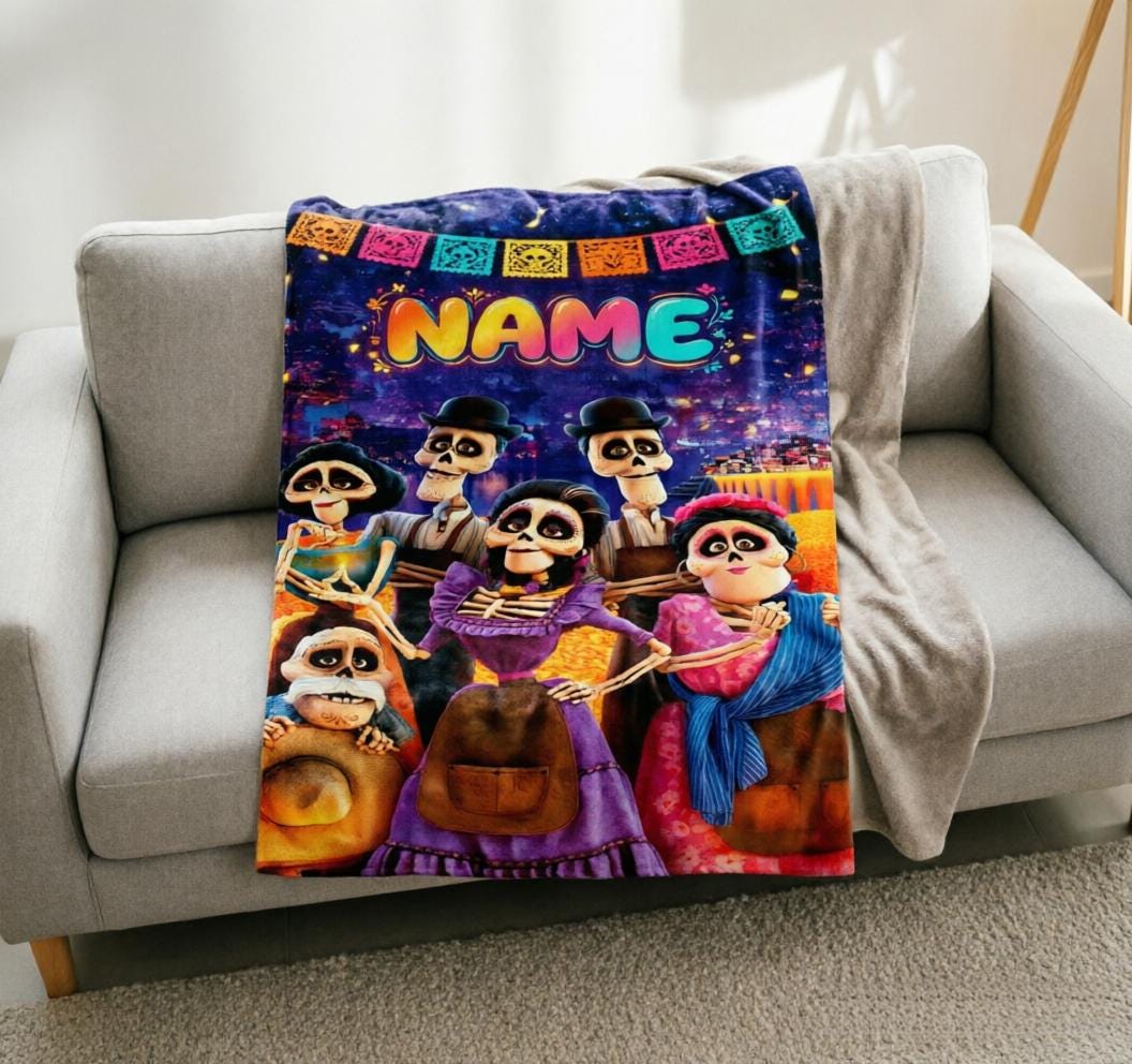 1. Custom Name Coco Movie Blanket Soft Throw, Coco Family Portrait Throw Blanket, Birthday Gift For Kids
