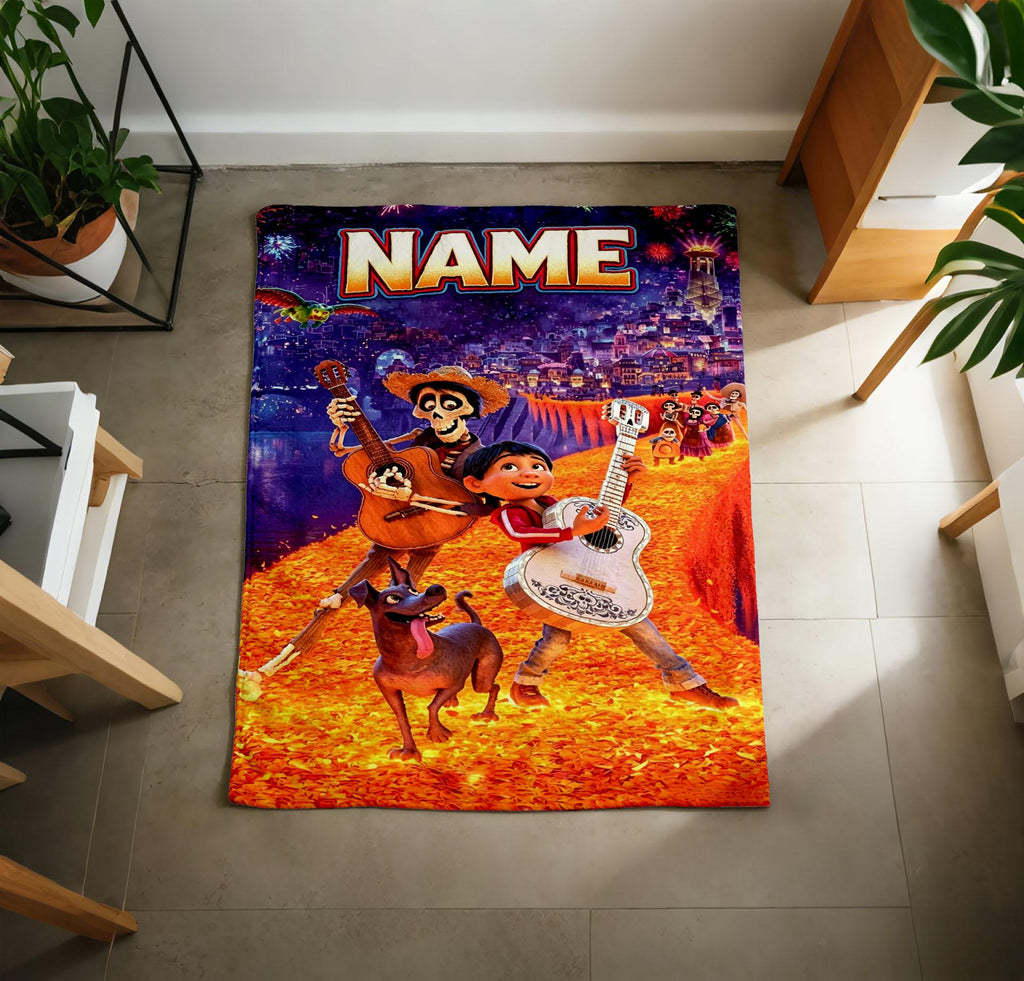 Custom Name Coco Movie Blanket, Miguel Marigold Design, Soft Flannel Throw (Personalized)