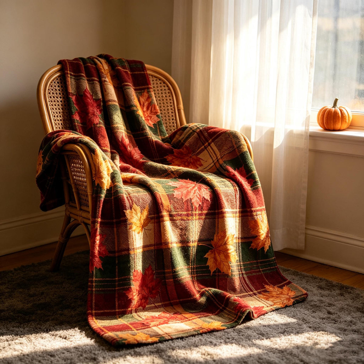 Rustic Home Lover Autumn Plaid Blanket, Vintage Tartan Fall Leaf Throw, Cozy Farmhouse Flannel, Warm Country Decor, Gift for Home