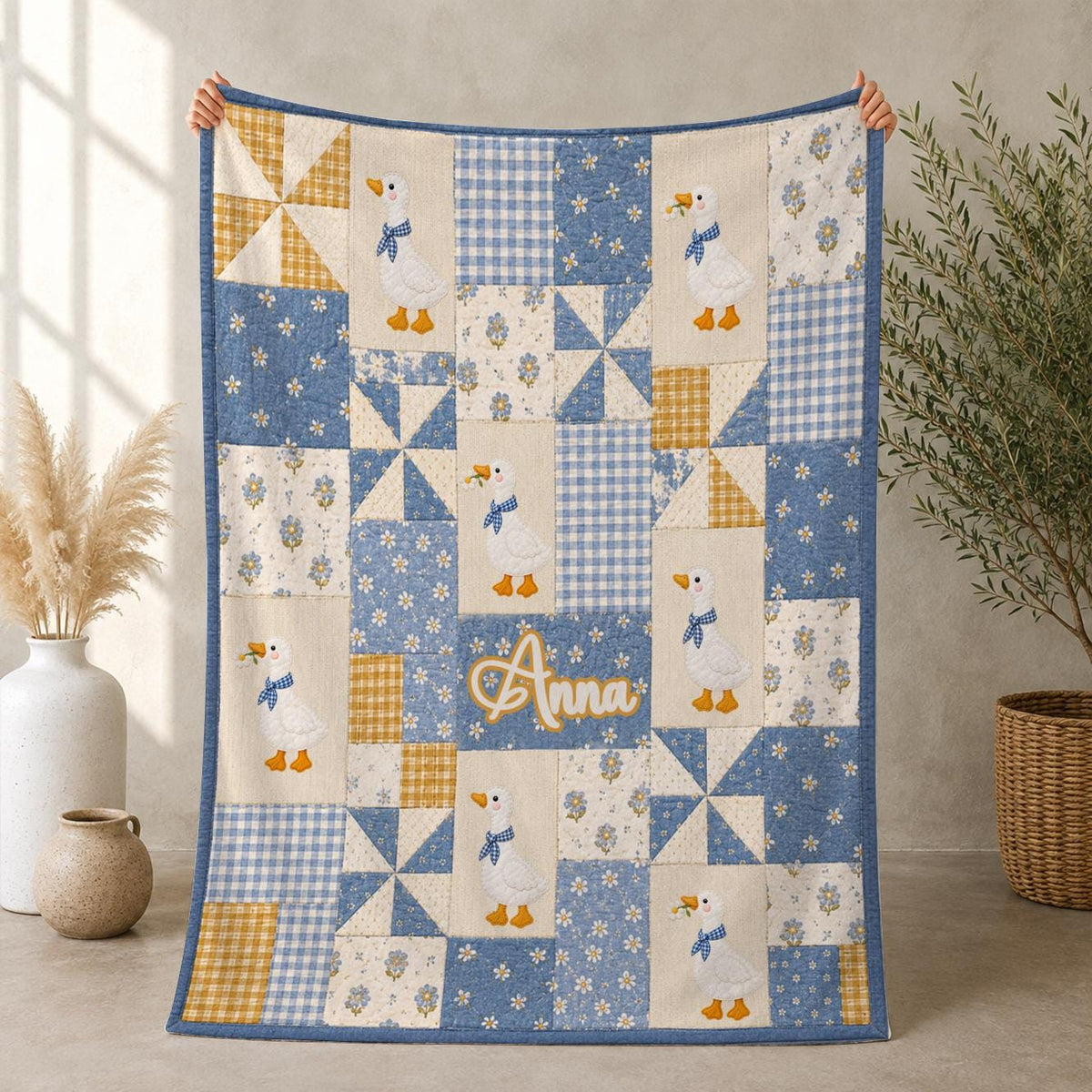 Personalized Granddaughter Quilt, Duck & Floral Patchwork, Birthday Gift