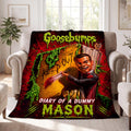 Personalized Spooky Dummy Throw Blanket Custom Name 90s Horror Nostalgic Book Fan Gift Scary Ventriloquist Halloween Bedding Accent