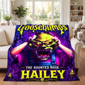 Custom Name Spooky Monster Mask Flannel Throw Blanket Personalized Retro 90s Horror Fan Gift Nostalgic Halloween Slumber Party Decor