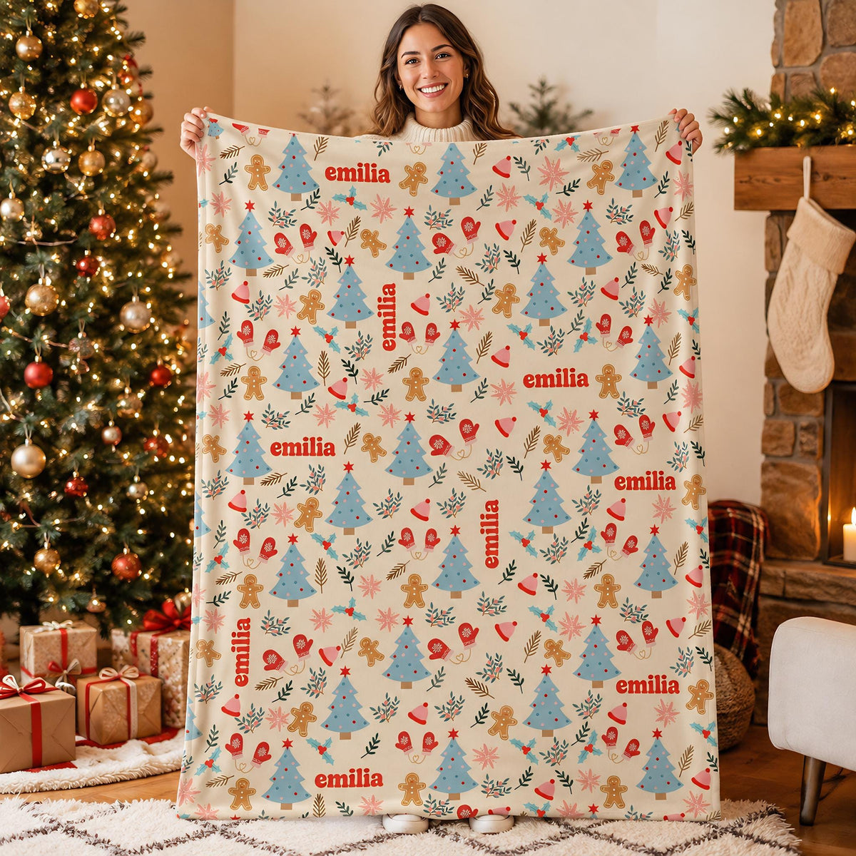 Personalized Cute Christmas Blanket,Custom Name Blanket,Cozy Flannel Throw Blanket,Best Christmas Gifts,Cozy Winter Living Room Home Decor