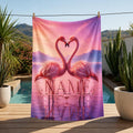Romantic Collector Blanket Soft Throw, Flamingo Heart Scene Custom Name Couch Accent