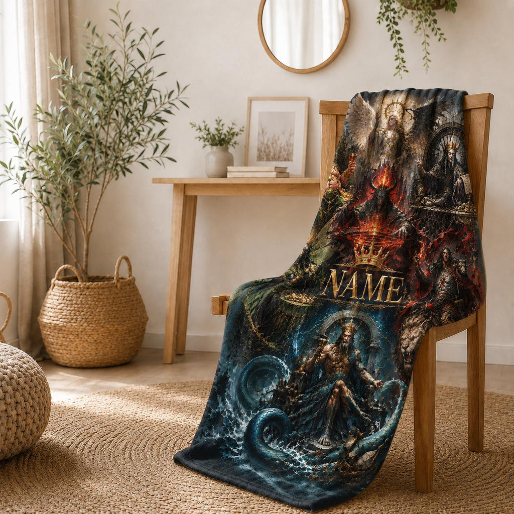 Dark Fantasy Gothic Seven Deadly Sins Blanket, Custom Name Flannel Throw