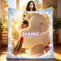 Personalized Robot Bear Flannel Blanket, Custom Name Cozy Throw, Cute Tech Adventure Blanket, Soft Kids Gift for Bedroom Sofa