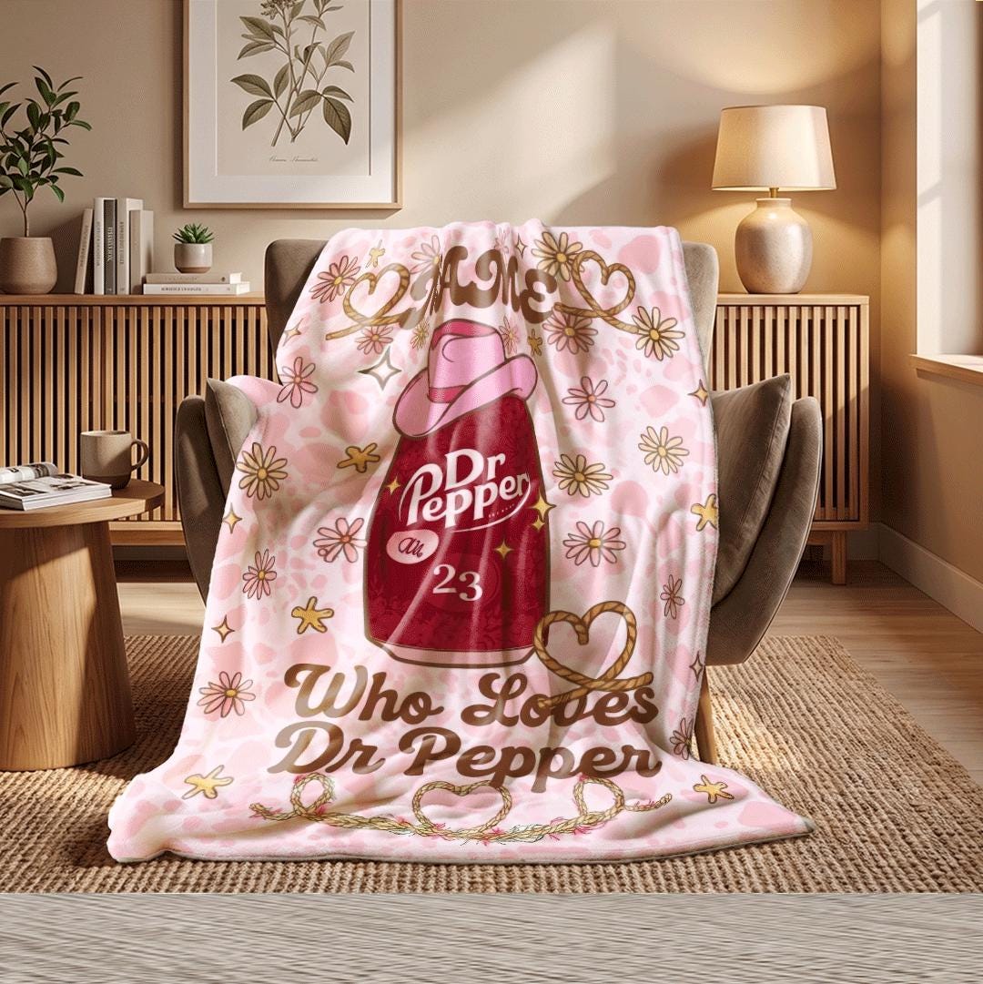 Dr Pepper Blanket Custom Name Pink Cowgirl Hat Soda Can Throw Leopard Print Bedding Snoopy Fan Gift Y2K Aesthetic Room Decor Girls Gift