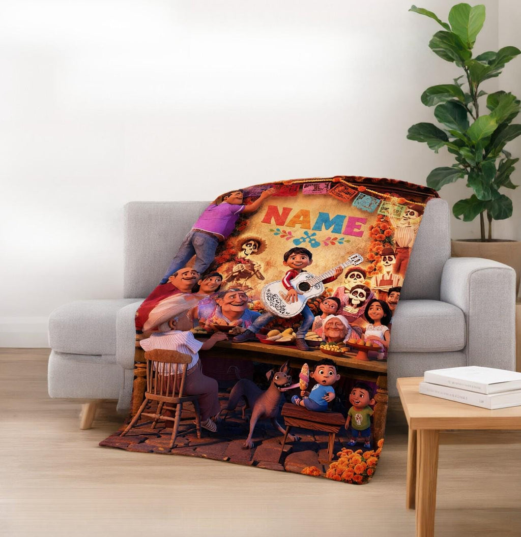 Custom Name Coco Soft Throw Blanket, Personalized Cartoon Design, Ideal Birthday Gift for Kids