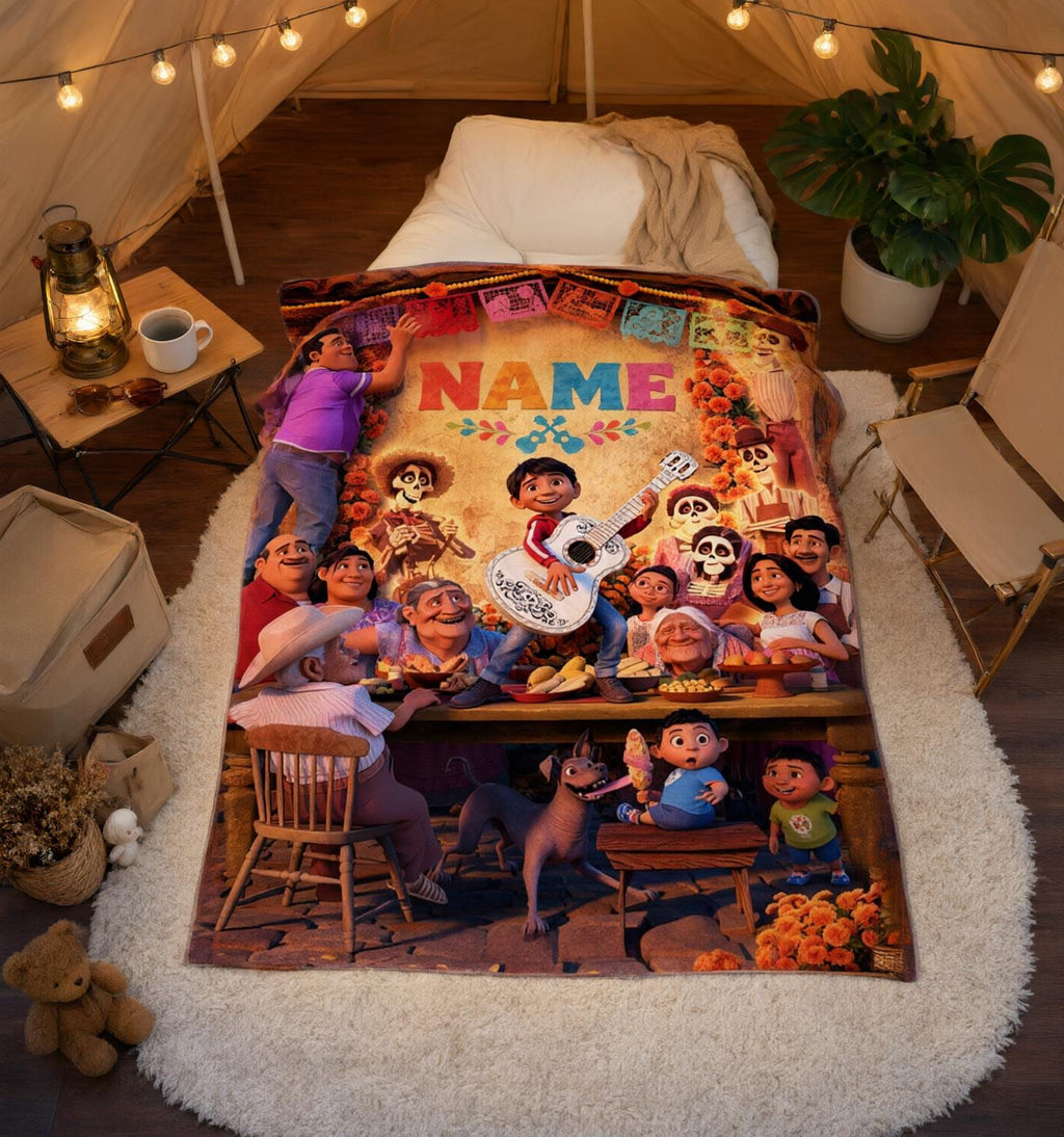 Custom Name Coco Soft Throw Blanket, Personalized Cartoon Design, Ideal Birthday Gift for Kids