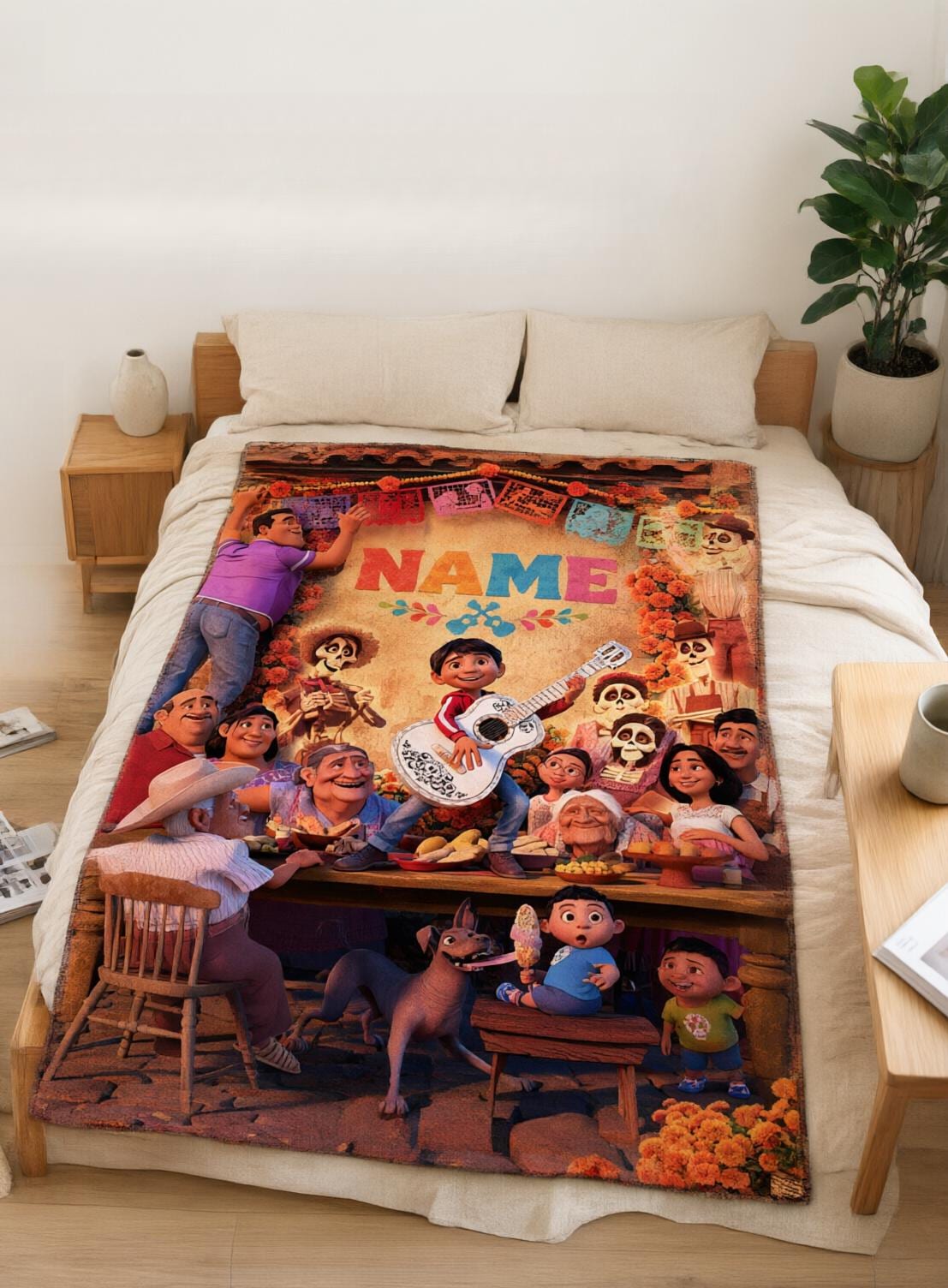 Custom Name Coco Soft Throw Blanket, Personalized Cartoon Design, Ideal Birthday Gift for Kids