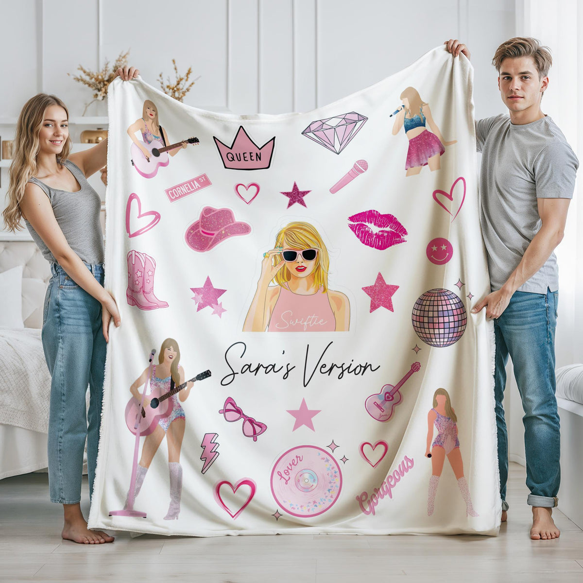 Personalized Pop Star Blanket, Custom Name Music Fan Throw, Concert Fan Gift, Pink Singer Blanket, Girl Room Decor, Birthday Gift