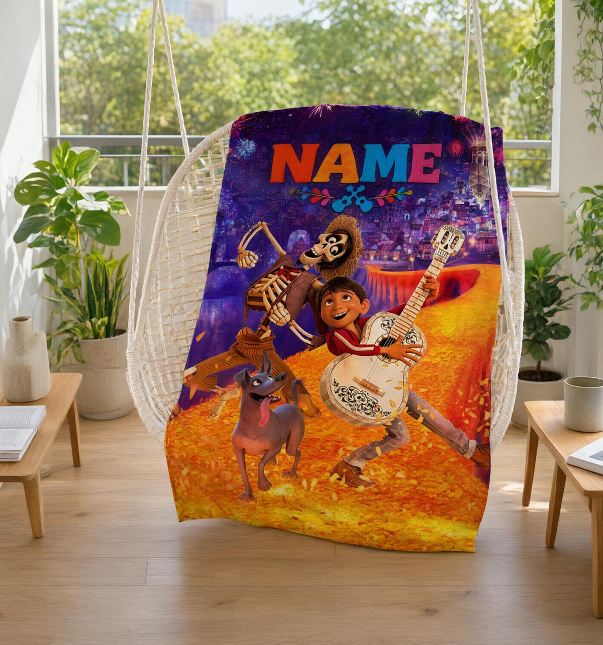 Custom Name Coco Soft Throw Blanket, Personalized Movie Design, Ideal Birthday Gift for Kids