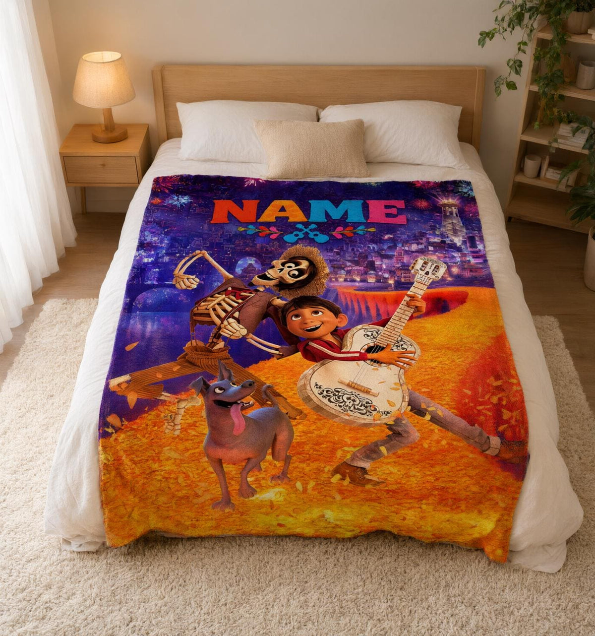 Custom Name Coco Soft Throw Blanket, Personalized Movie Design, Ideal Birthday Gift for Kids
