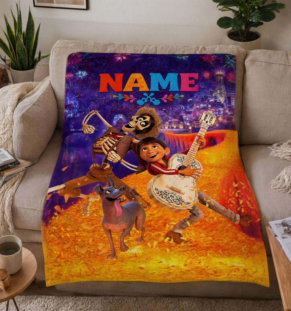 Custom Name Coco Soft Throw Blanket, Personalized Movie Design, Ideal Birthday Gift for Kids