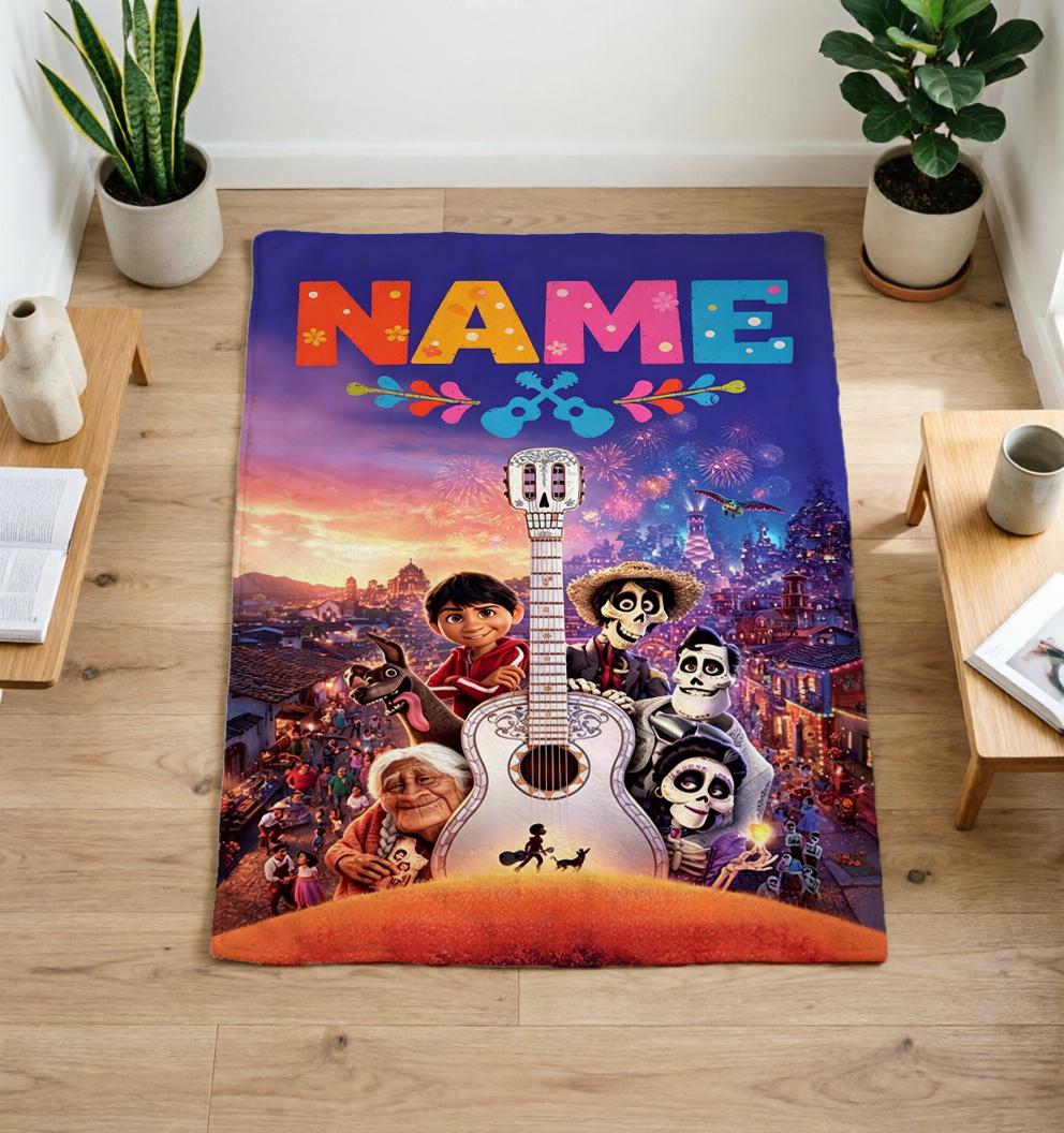 Custom Name Coco Soft Throw Blanket, Personalized Movie Art, Ideal Birthday Gift for Kids