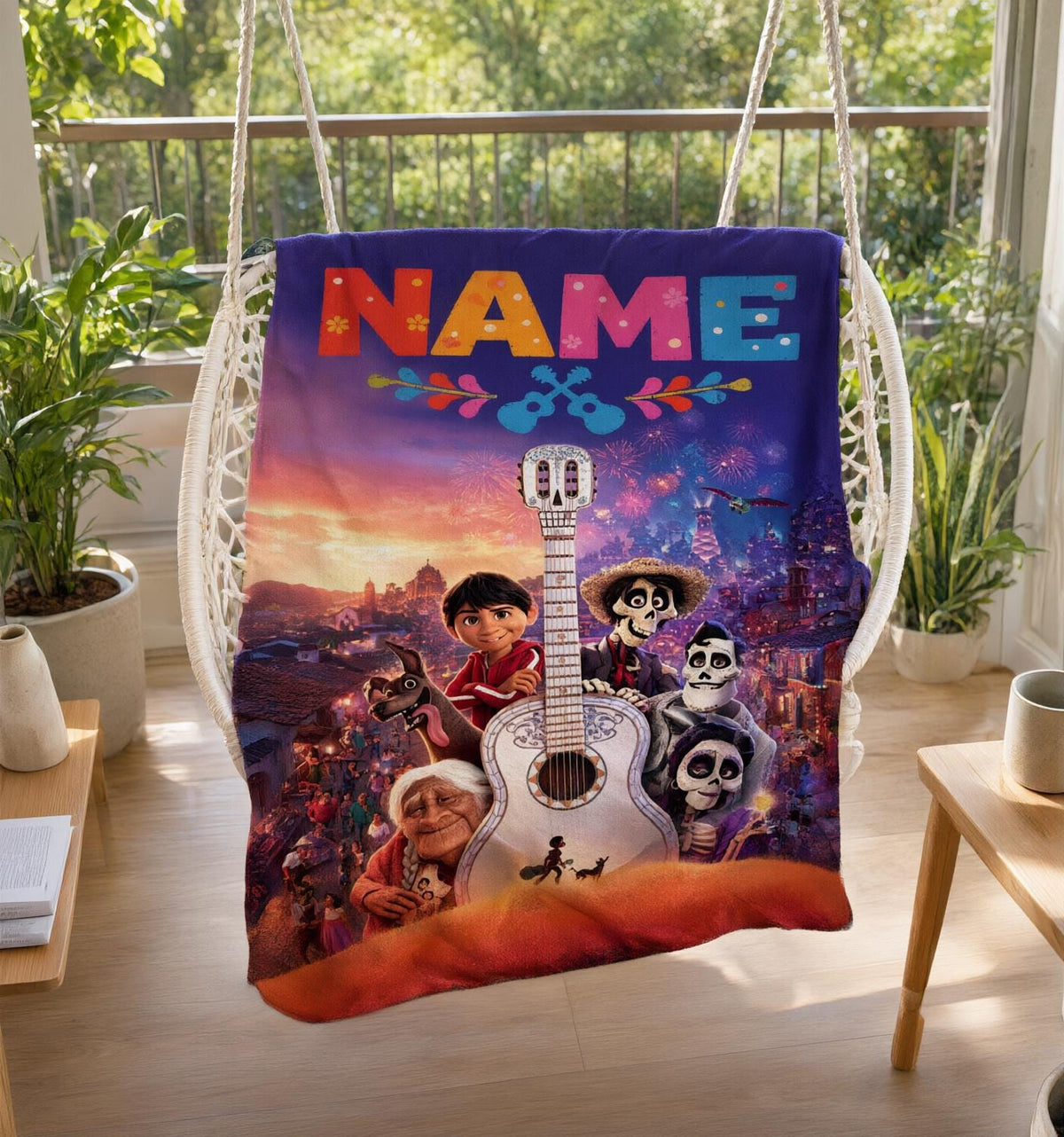 Custom Name Coco Soft Throw Blanket, Personalized Movie Art, Ideal Birthday Gift for Kids