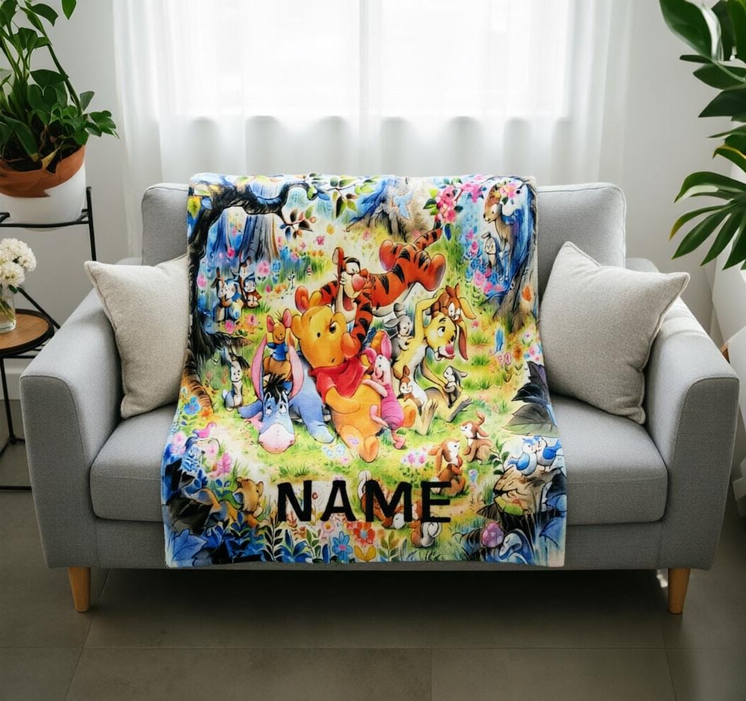 Winnie Pooh Blanket Soft Throw Custom Name, Sweet Nursery Keepsake Gift
