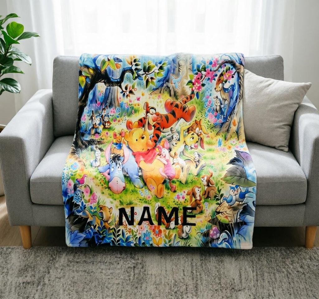 Winnie Pooh Blanket Soft Throw Custom Name, Sweet Nursery Keepsake Gift
