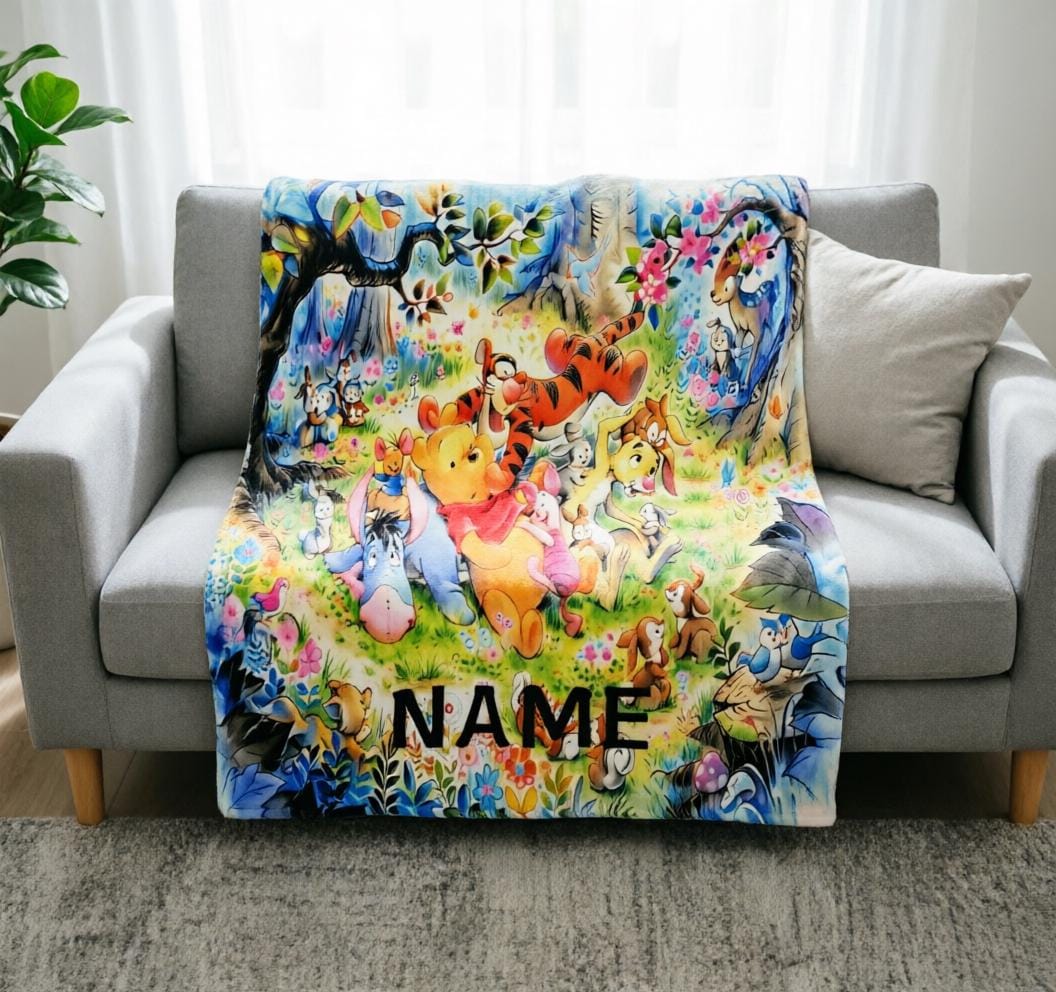 Winnie Pooh Blanket Soft Throw Custom Name, Sweet Nursery Keepsake Gift