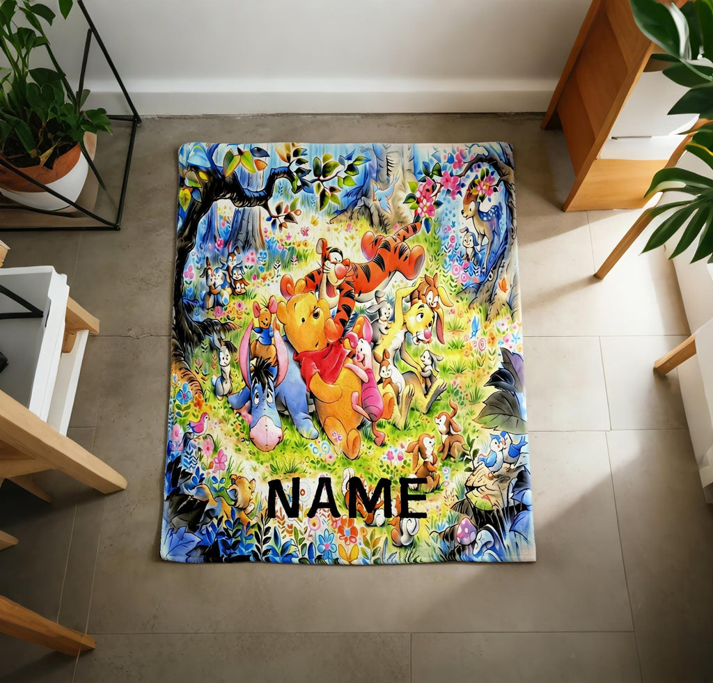 Winnie Pooh Blanket Soft Throw Custom Name, Sweet Nursery Keepsake Gift