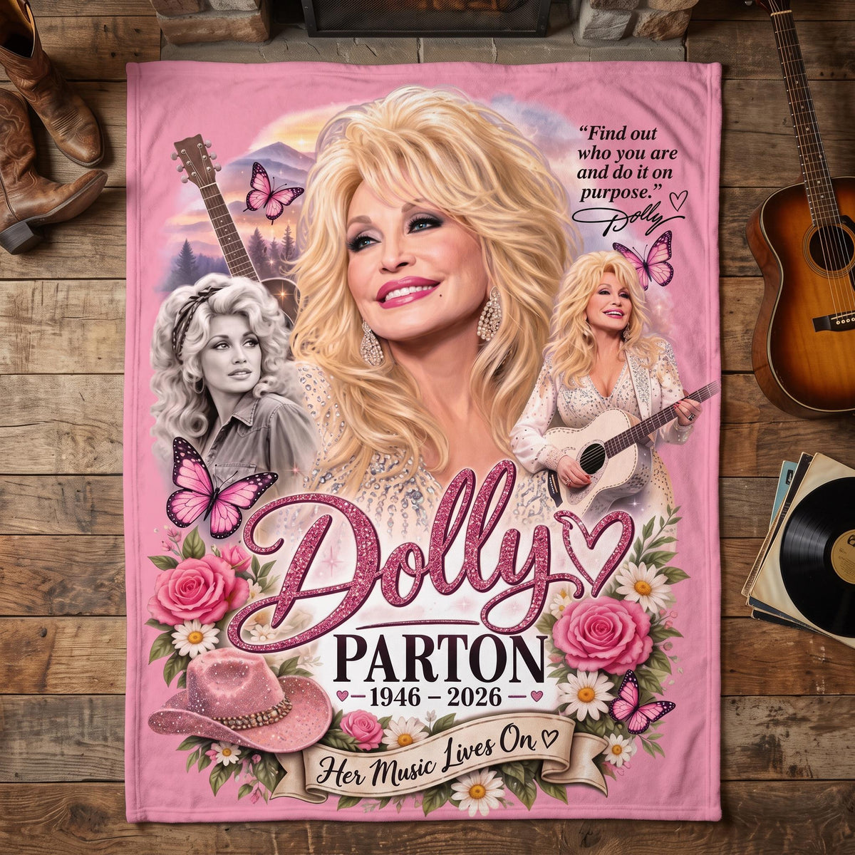 Pink Retro Country Music Throw Blanket, Vintage Western Cowgirl Decor, Nashville Aesthetic Room Accent, Southern Music Lover Gift