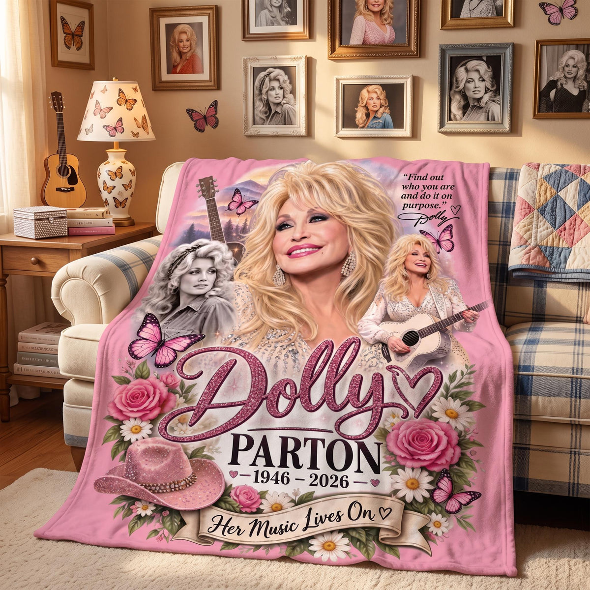 Pink Retro Country Music Throw Blanket, Vintage Western Cowgirl Decor, Nashville Aesthetic Room Accent, Southern Music Lover Gift