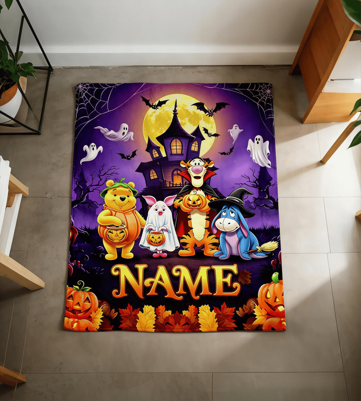 Custom Name Winnie the Pooh Blanket, Hundred Acre Wood Characters, Cozy Flannel Fleece Throw