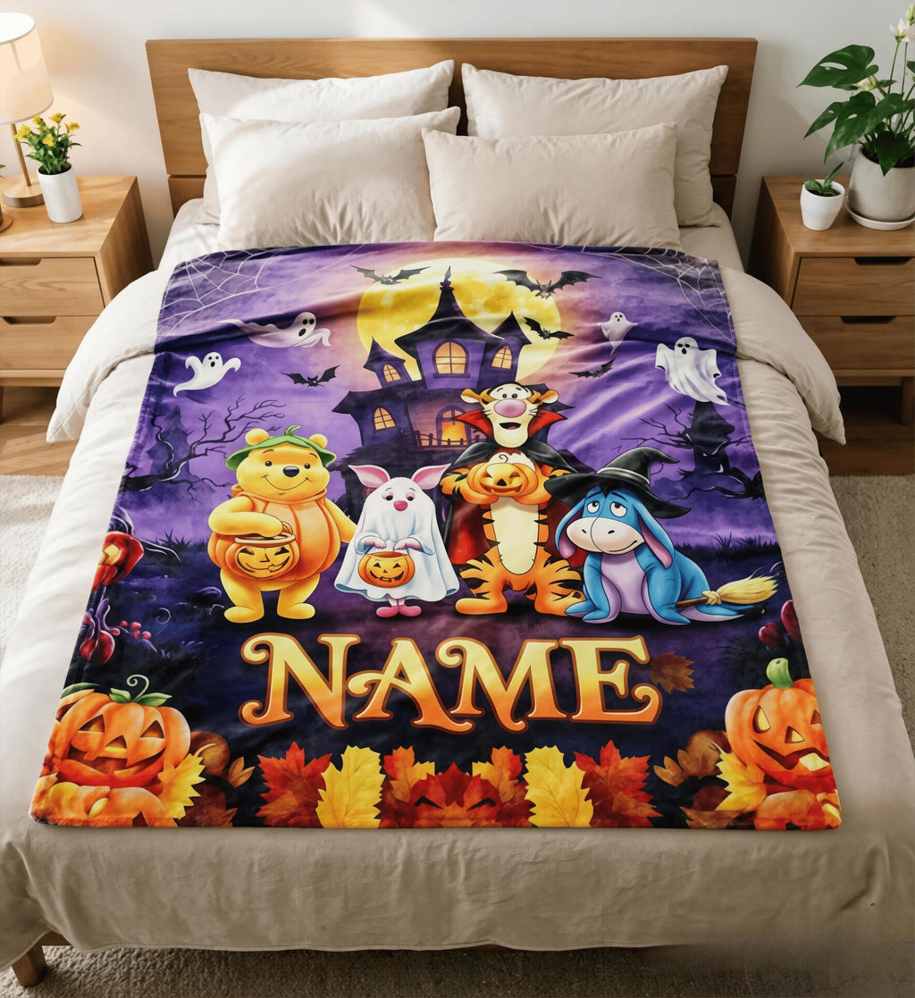 Custom Name Winnie the Pooh Blanket, Hundred Acre Wood Characters, Cozy Flannel Fleece Throw