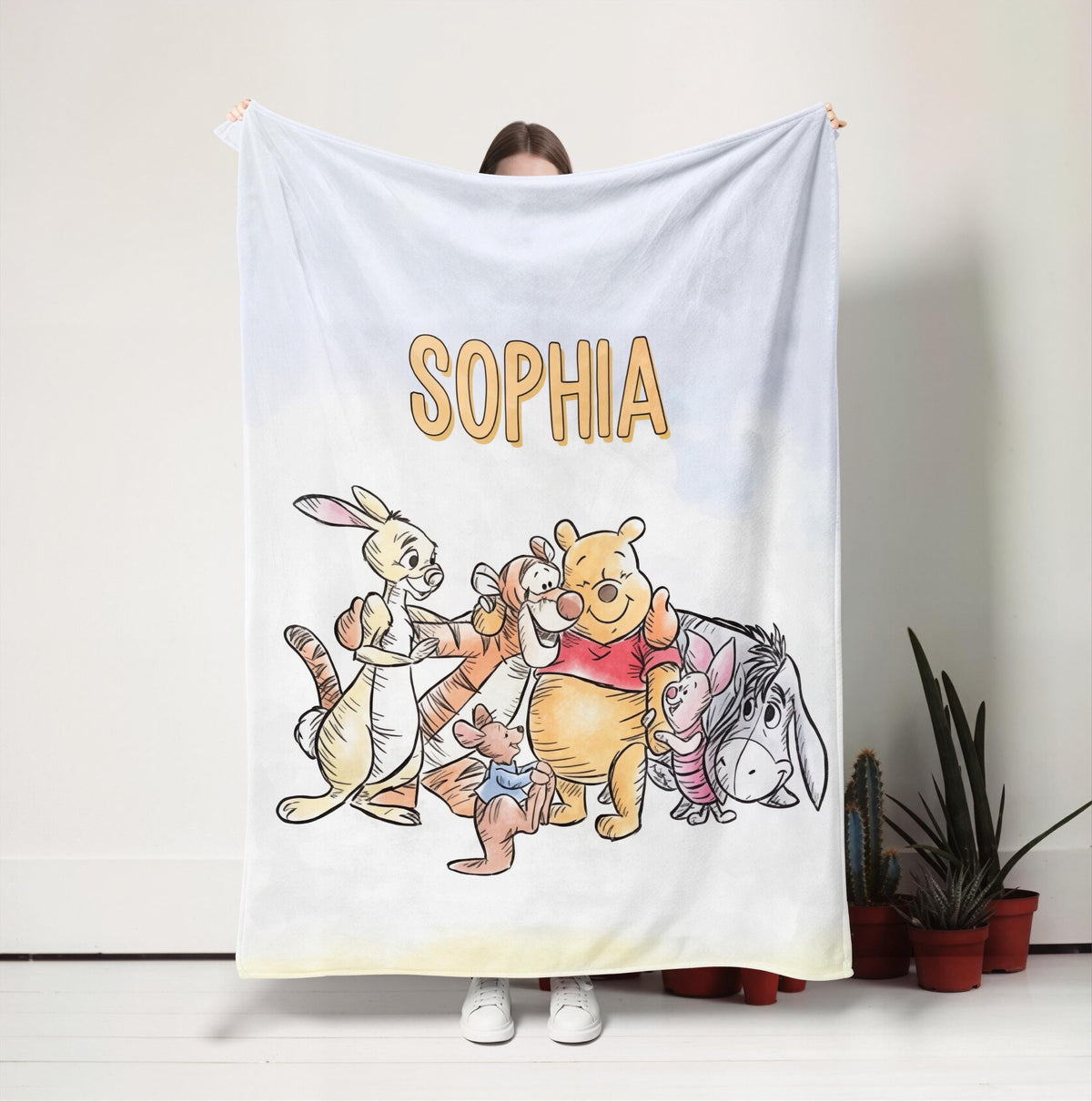 Custom Name Winnie the Pooh Blanket, Hundred Acre Wood Characters, Cozy Flannel Fleece Throw