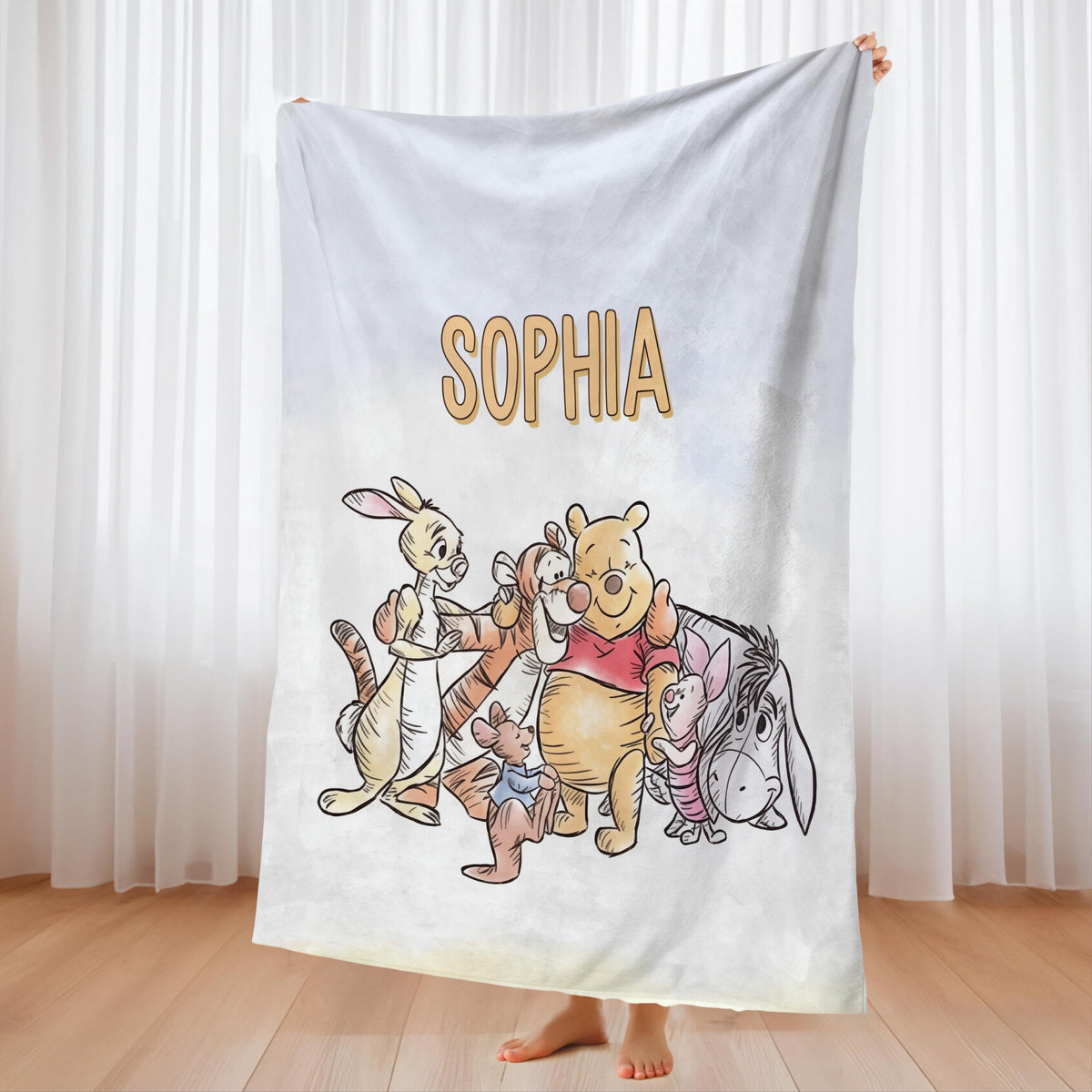 Custom Name Winnie the Pooh Blanket, Hundred Acre Wood Characters, Cozy Flannel Fleece Throw