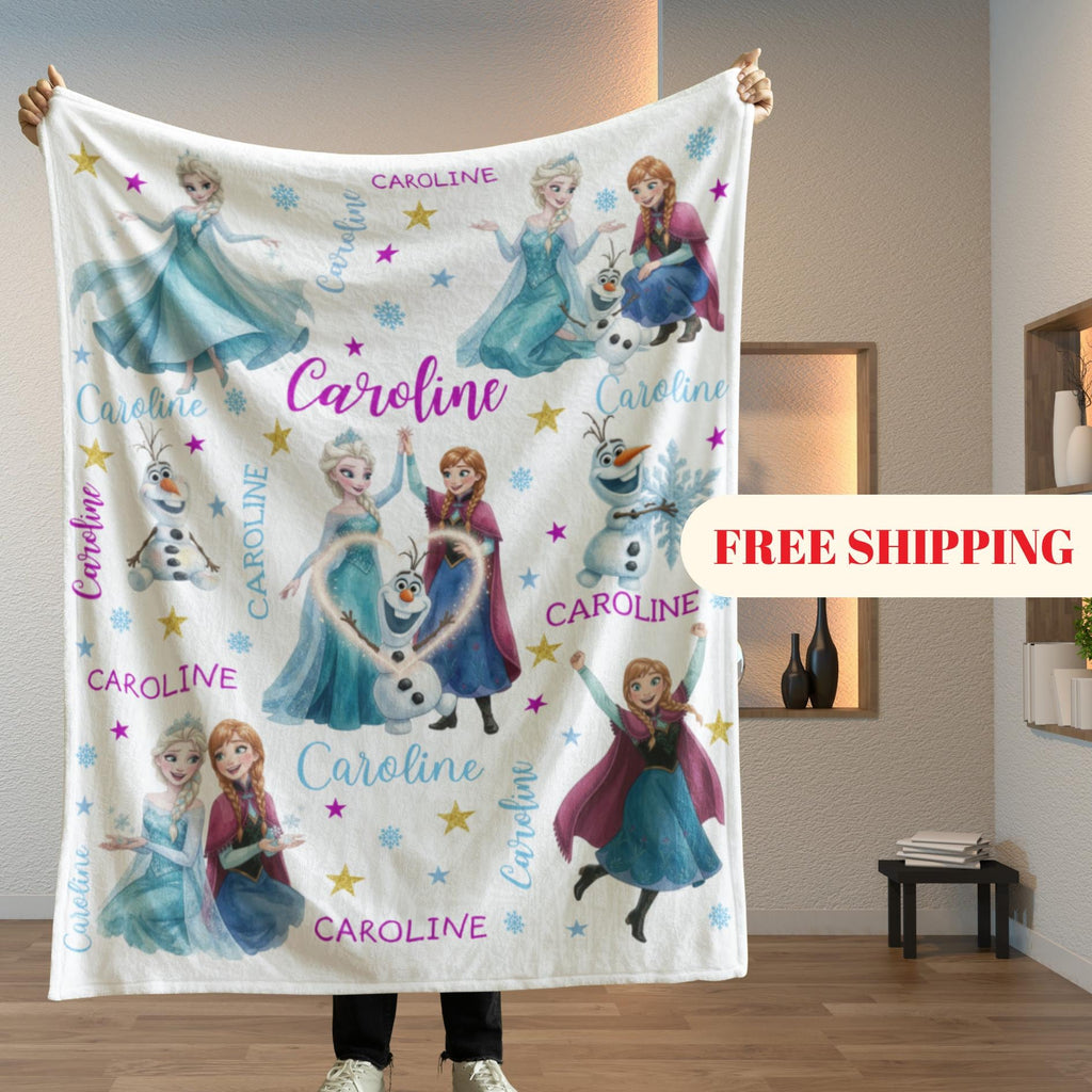 Personalized Disney Frozen Blanket Custom Name | Elsa Anna Olaf Girls Birthday Gift