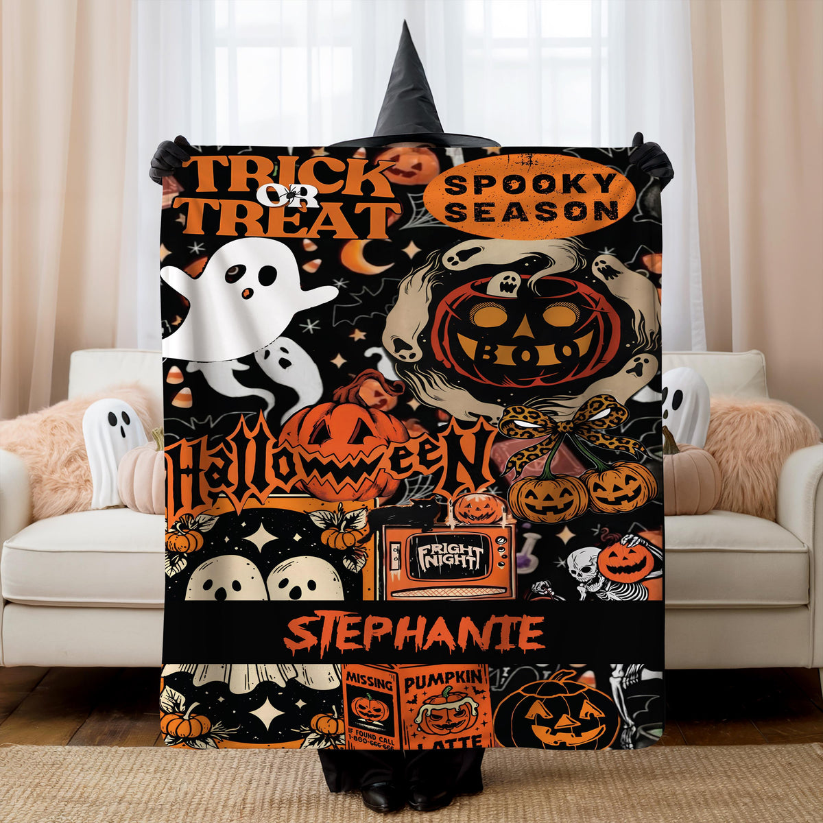 Personalized Halloween Blanket, Custom Name Spooky Blanket, Trick or Treat Blanket, Halloween Throw for Kids, Cozy Fall Gift